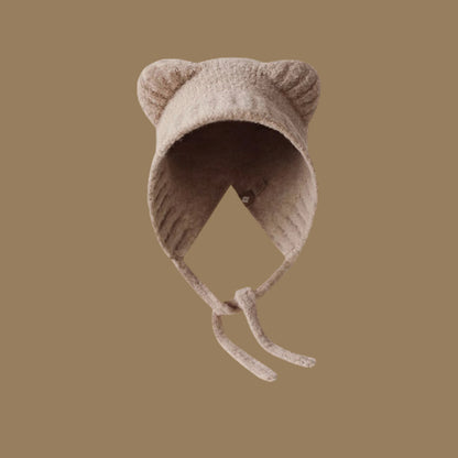 Lace-up Knitted Bear With Ears Wild Warm Hat Cartoon Cute Sweet Woolen Cap - Urban Caps 