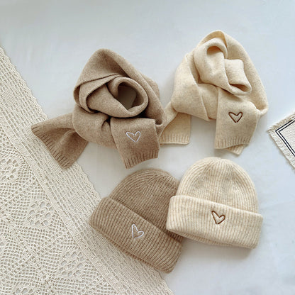 Heart Embroidery Solid Color Children Woolen Knitted Hat - Urban Caps 