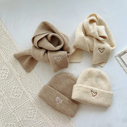Heart Embroidery Solid Color Children Woolen Knitted Hat - Urban Caps 