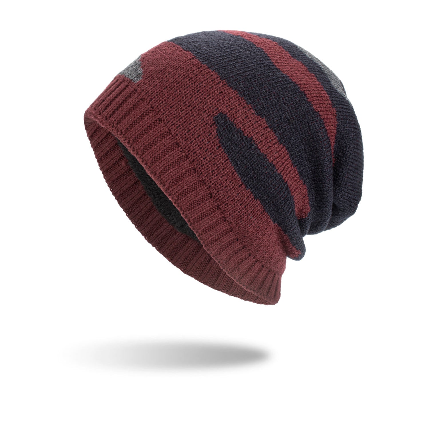 New Tricolor Striped Long Pullover Knit Beanie - Urban Caps 