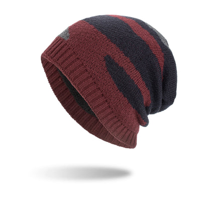 New Tricolor Striped Long Pullover Knit Beanie - Urban Caps 