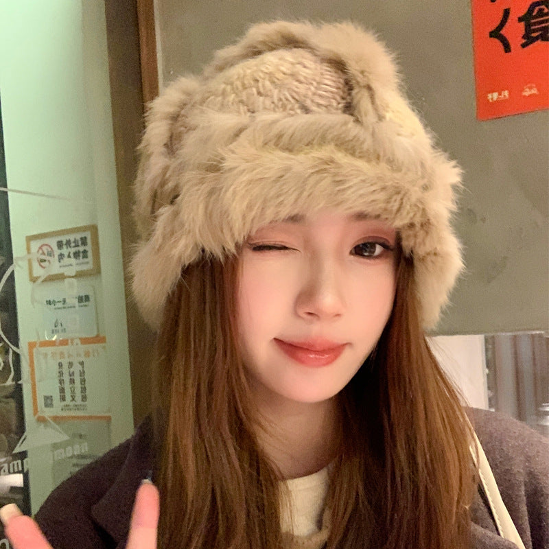 Handmade Knitted Woolen Warm Furry Hat Showing Face Small Bucket Cap - Urban Caps 