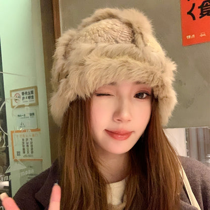 Handmade Knitted Woolen Warm Furry Hat Showing Face Small Bucket Cap - Urban Caps 
