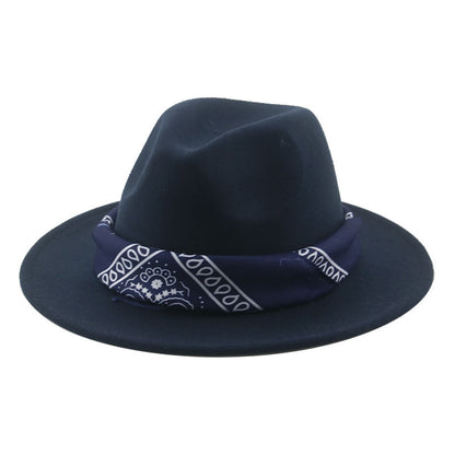 Paisley Ribbon Wide Brim Woolen Top Hat Felt Cowboy Hat - Urban Caps 