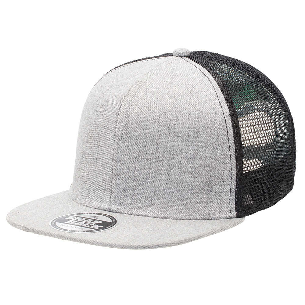 Heathered Flat Peak Trucker Cap – Structured 6-Panel, Breathable Mesh, Adjustable Snapback - Urban Caps 
