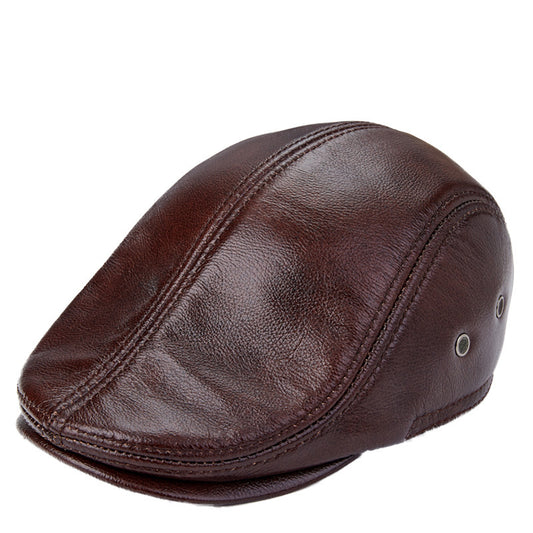 Men Genuine Cowhide With Ear Flaps Beret Hats - Urban Caps 
