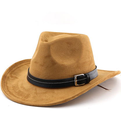 Belt Decoration Suede Curling Western Cowboy Hat Top Hat - Urban Caps 