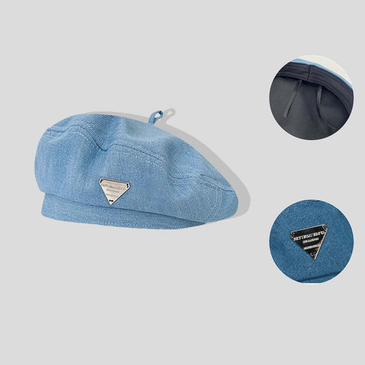 Women's Denim Beret – Japanese Vintage Style with Metal Detail - Urban Caps 