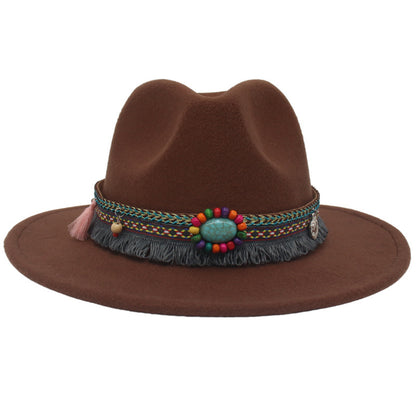 Ethnic Style Western Cowboy Hat Gem Accessories Tibetan Top Hat - Urban Caps 