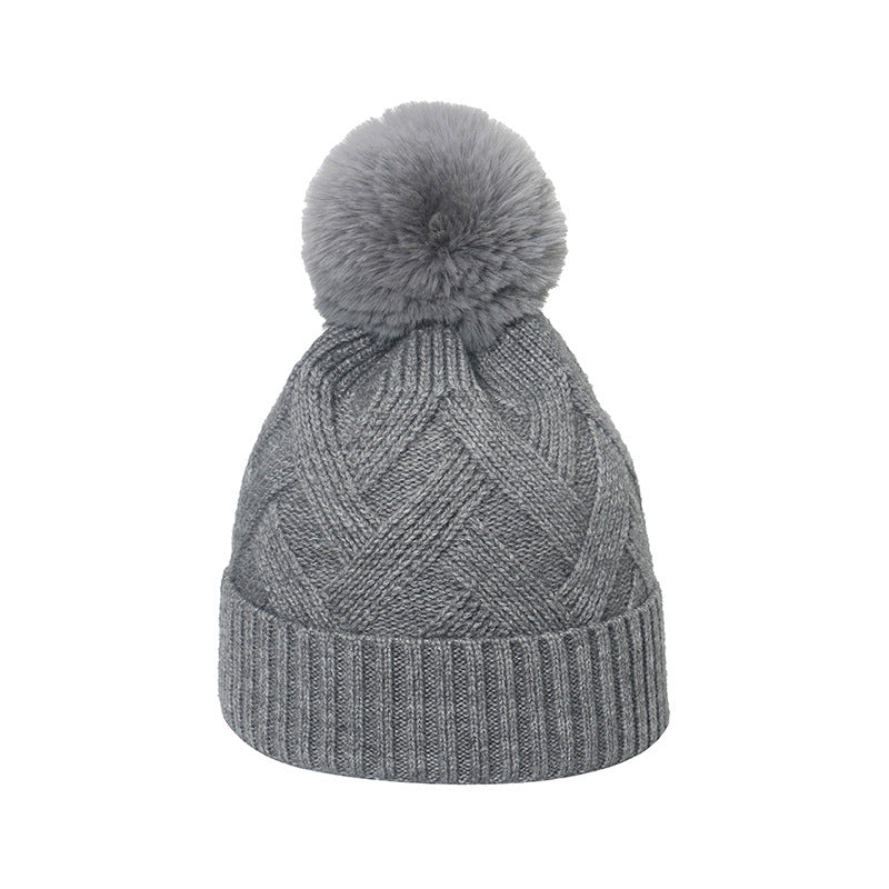 Trend Cross-border Fur Ball Woolen Cap Braiding Thread Plaid Knitted Hat - Urban Caps 