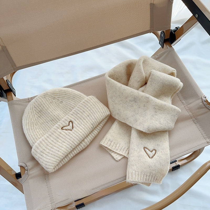 Heart Embroidery Solid Color Children Woolen Knitted Hat - Urban Caps 