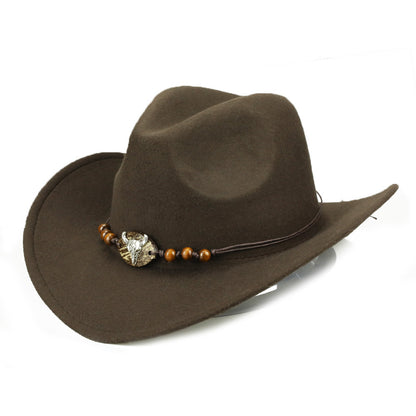 Western Cowboy Hat Wooden Bead Bull Head Fedora Hat - Urban Caps 