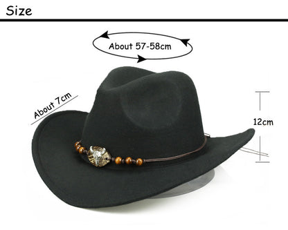 Western Cowboy Hat Wooden Bead Bull Head Fedora Hat - Urban Caps 
