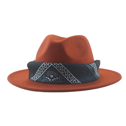 Paisley Ribbon Wide Brim Woolen Top Hat Felt Cowboy Hat - Urban Caps 