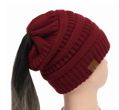 Cable Knit Fuzzy Lined High Bun Beanie - Urban Caps 