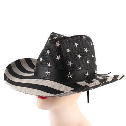European And American Western Cowboy Style Jazz Hat With Double-layer Printed Straw Hat - Urban Caps 