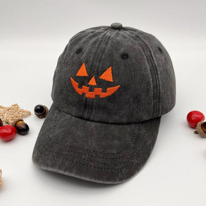 Washed Cotton Men'S and Women'S Casual Halloween Embroidery Pumpkin Smiley Baseball Cap