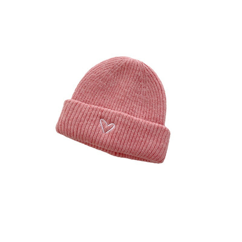 Heart Embroidery Solid Color Children Woolen Knitted Hat - Urban Caps 