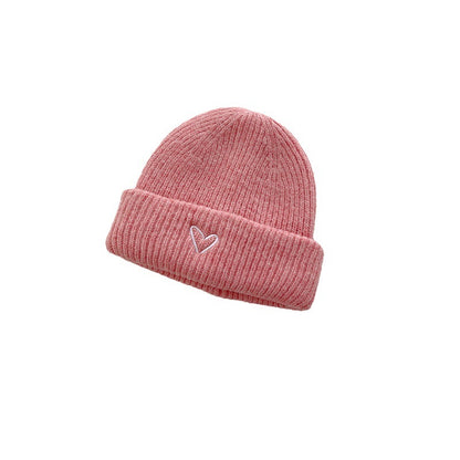 Heart Embroidery Solid Color Children Woolen Knitted Hat - Urban Caps 
