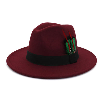Men's And Women's New Woolen Broad-brimmed Hat Classic Top Fashion Feather Hat - Urban Caps 