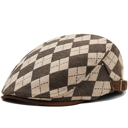 Retro Plaid Painter Hat – Short Brim Cotton Beret | Unisex Adjustable Fit - Urban Caps 