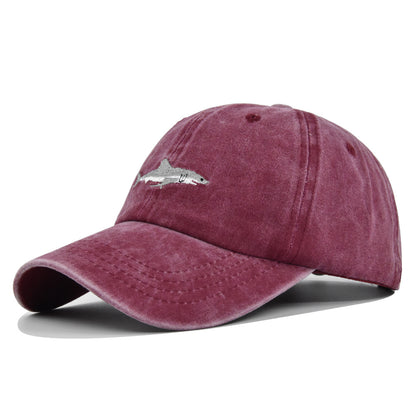 Small Fish Three-Dimensional Embroidery Washed and Distressed Peaked Hat