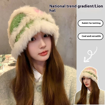 Handmade Knitted Woolen Warm Furry Hat Showing Face Small Bucket Cap - Urban Caps 