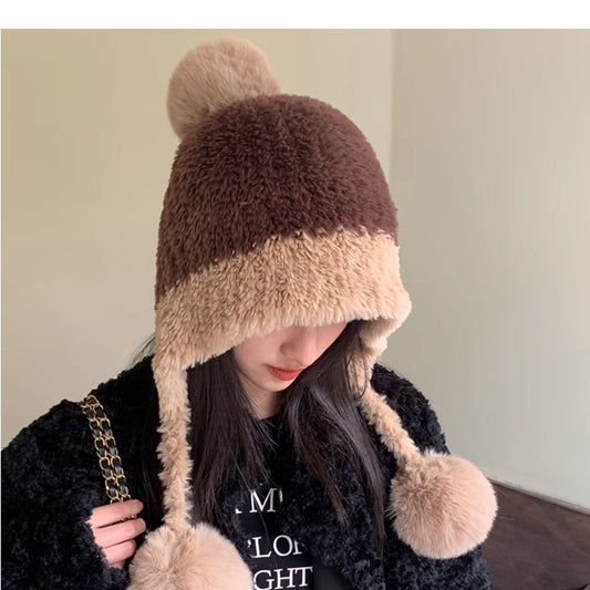 Fleece-lined Thickened Knitting Hanging Ball Woolen Cap Warm Ear Protection Knitted Hat - Urban Caps 
