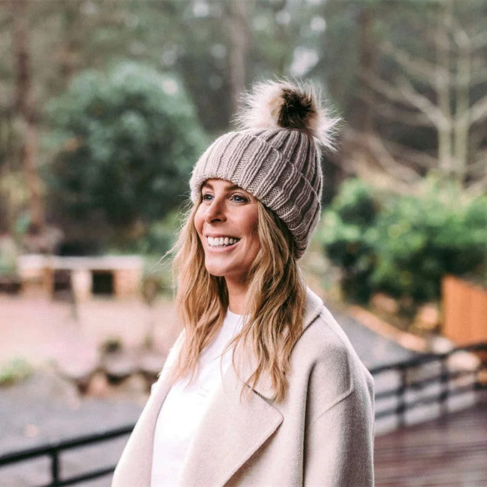 Premium Winter Knit Beanie with Faux Fur Pom - Urban Caps NZ