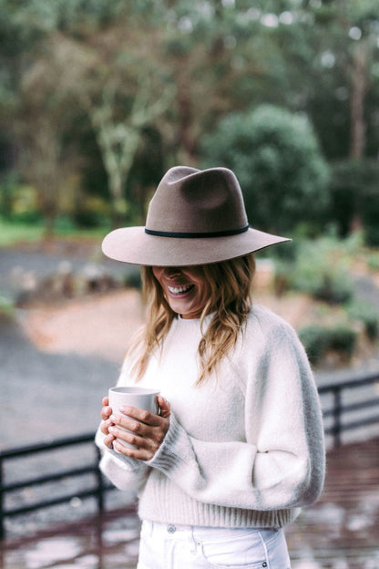 Edwina Fedora Hat – Australian Wool Felt, Faux Leather Band, Adjustable Fit