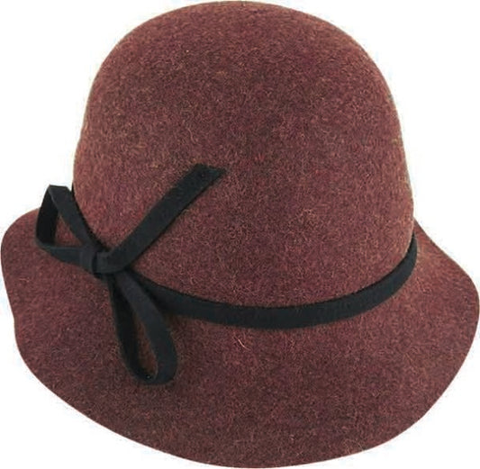 Alice – Wool Felt Cloche Hat with Bow Trim by Maddison Avenue