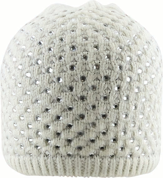 Stone-Embellished Acrylic Knit Beanie with Block Pattern