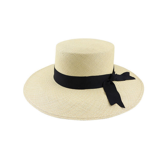 Ashbury Brisa Grade 3 Toquilla Straw Boater Hat with Petersham Tails and 9.5cm Brim