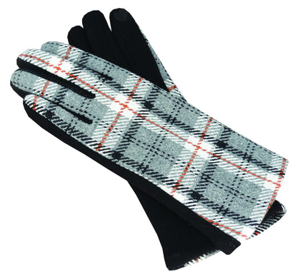 Polyester Stretch Gloves with Tartan Trim and Touchscreen Function
