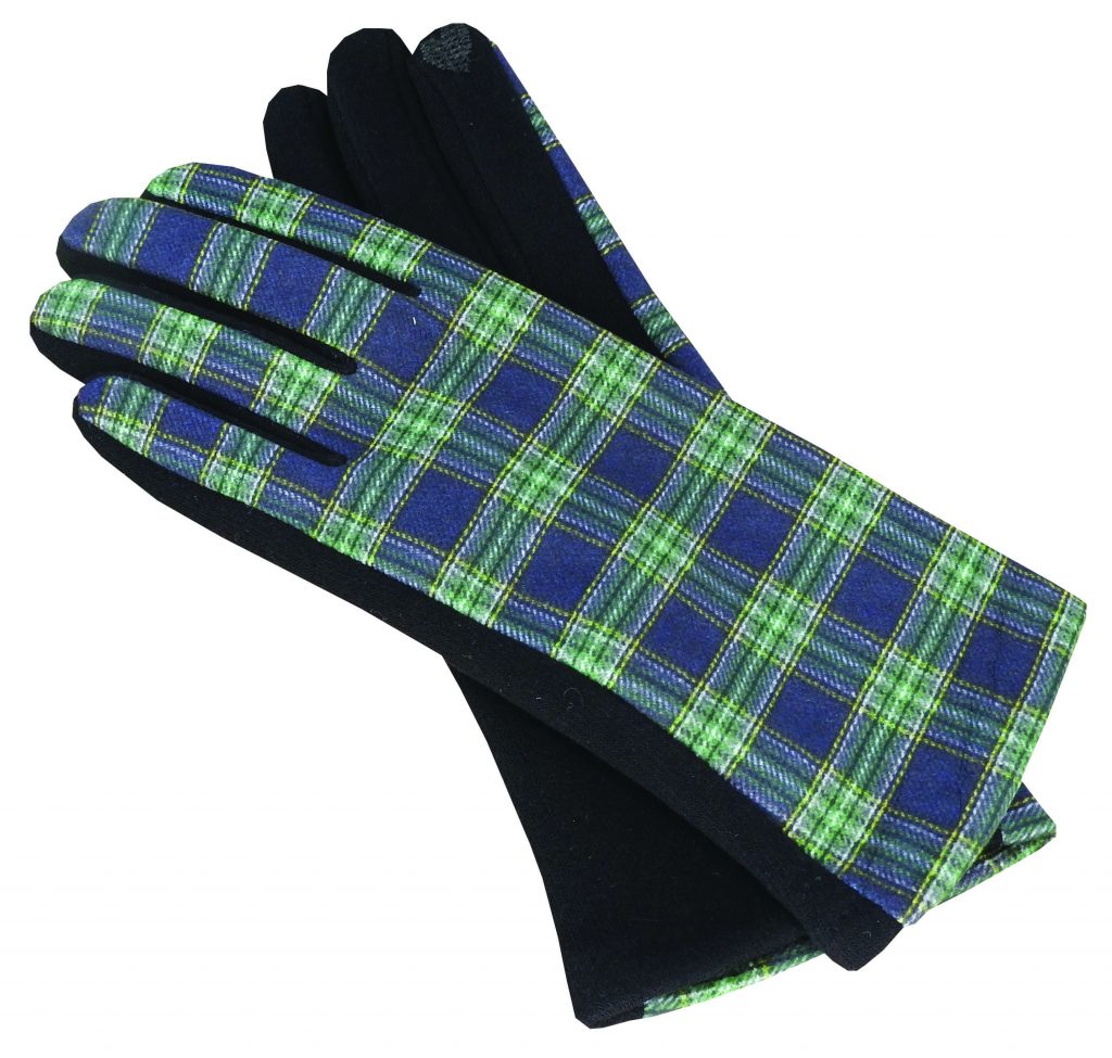 Polyester Stretch Gloves with Tartan Trim and Touchscreen Function