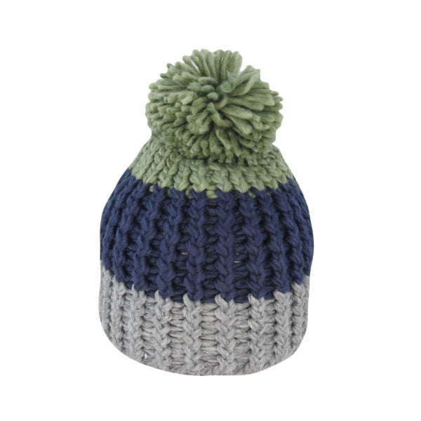 Tina – Chunky Stripe Acrylic Knit Beanie with Pom
