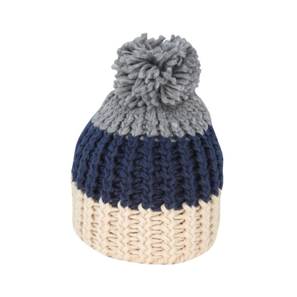 Tina – Chunky Stripe Acrylic Knit Beanie with Pom