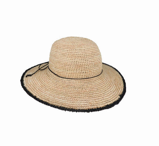Carly Crochet Raffia Wide Brim Hat with Adjustable Fit
