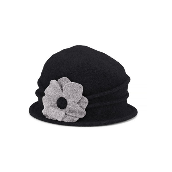 Ramsey Boiled Wool Pull-On Hat with Side Flower Detail