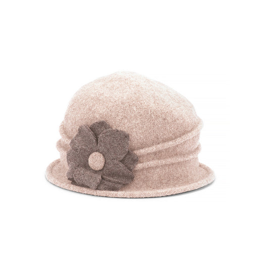 Ramsey Boiled Wool Pull-On Hat with Side Flower Detail