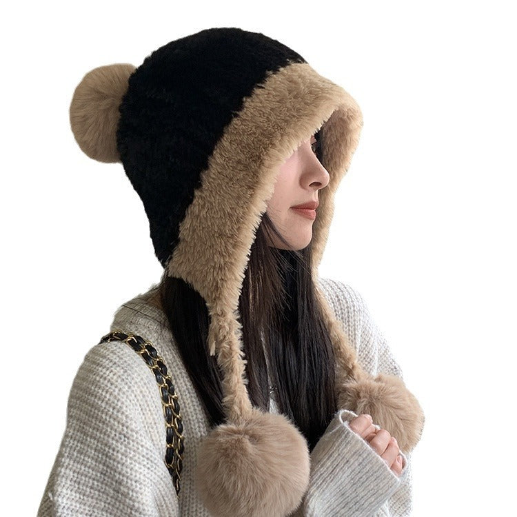 Fleece-lined Thickened Knitting Hanging Ball Woolen Cap Warm Ear Protection Knitted Hat - Urban Caps 