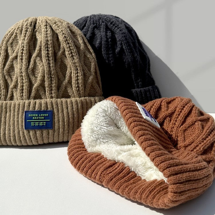 Woolen Cap Female Fleece Lined Padded Warm Keeping Knitted Hat - Urban Caps 