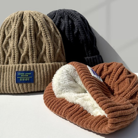 Woolen Cap Female Fleece Lined Padded Warm Keeping Knitted Hat - Urban Caps 