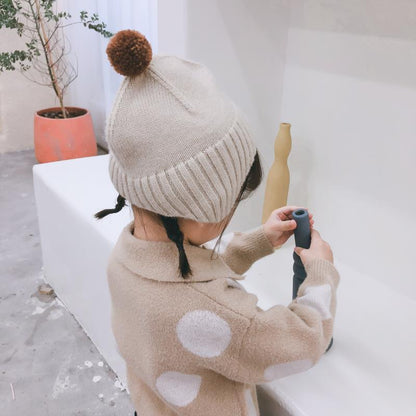 Children's Hat Woolen Cap Male And Female Baby Ear Protection Fluffy Ball - Urban Caps 