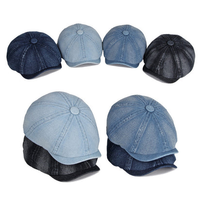 Spring And Autumn Washed Denim Octagonal Beret - Urban Caps 