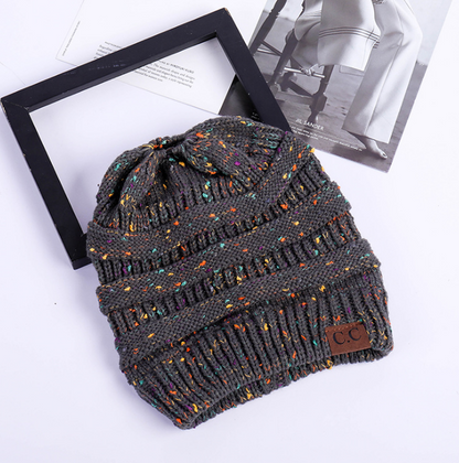 Cable Knit Fuzzy Lined High Bun Beanie - Urban Caps 