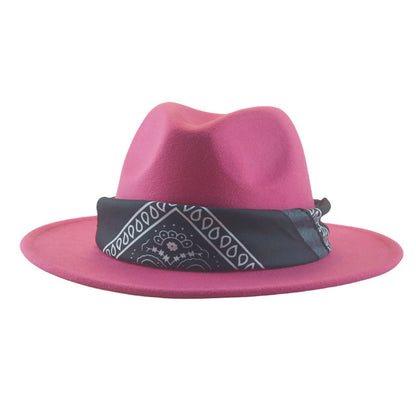 Paisley Ribbon Wide Brim Woolen Top Hat Felt Cowboy Hat - Urban Caps 