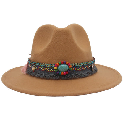Ethnic Style Western Cowboy Hat Gem Accessories Tibetan Top Hat - Urban Caps 