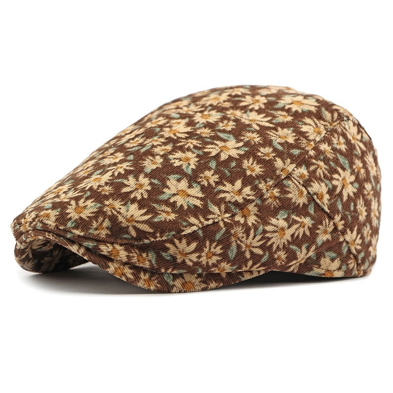 Personalized Ethnic Style Floral Beret Women's British Retro Corduroy - Urban Caps 