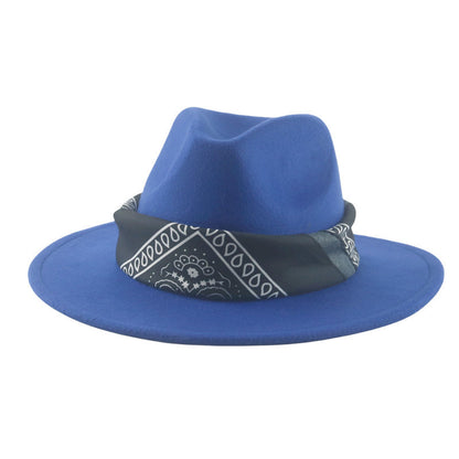 Paisley Ribbon Wide Brim Woolen Top Hat Felt Cowboy Hat - Urban Caps 